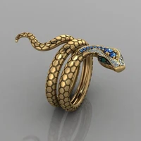 fashion gold plated snake shaped micro set blue zircon ring lovers ring personality womens hip hop party jewelry size us6 10