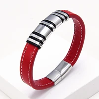 2021 women stainless steel charm bracelets red wide leather classic bangles vintage jewelry unisex couple bracelets for lovers