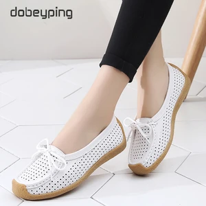 Туфли женские с вырезами, натуральная кожа, плоская подошва, лоферы, на шнуровке, Мокасины, модная летняя обувь