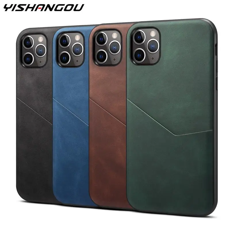 Кожаный текстурный Чехол бумажник YISHANGOU для iPhone 12 11 Pro Max с карманом карт задняя