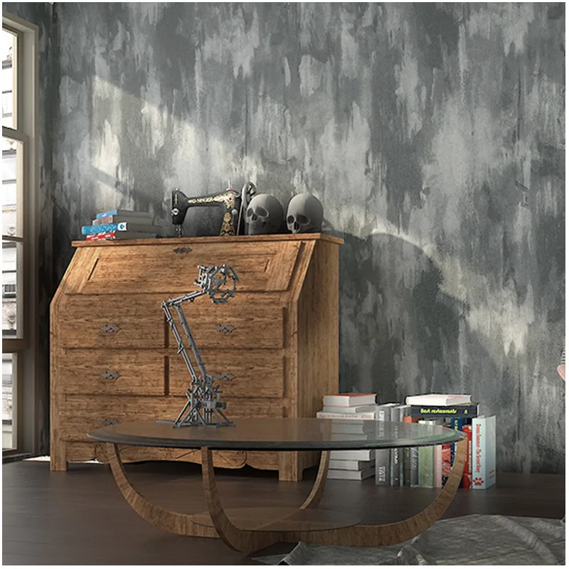 

vintage industrial grey cement wallpaper plain mottled solid non-woven wallpaper hotel clothing store office