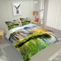 Beautiful Photo Fashion Customized 3D Curtains Luxury bedding sets green scenery landscape beddings