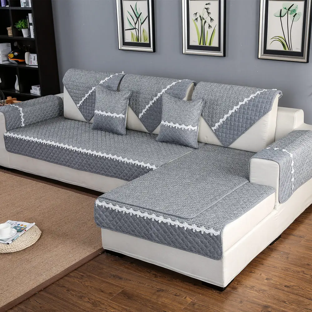 Однотонный чехол для дивана, полиэфирное волокно, противоскользящий чехол для дивана в гостиной, L-Образный Декор для дивана