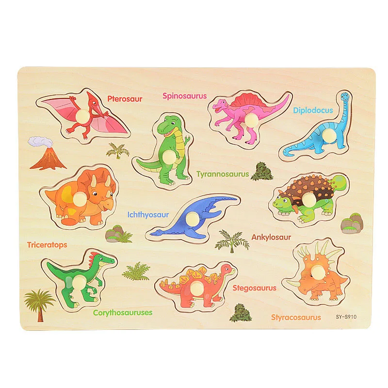 dinosaur Деревянная игрушка мультфильм автомобиль/Морские животные головоломка ребенок подарок детские игрушки деревянный пазл/ручной захват Доска Набор Обучающие - Цвет: dinosaur