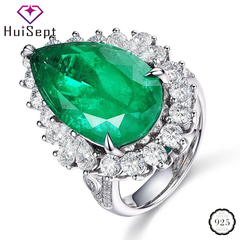 

HuiSept Trendy 925 Silver Ring Jewelry Water Drop Shape Emerald Ruby Sapphire Zircon Gemstones Rings for Women Wedding Wholesale