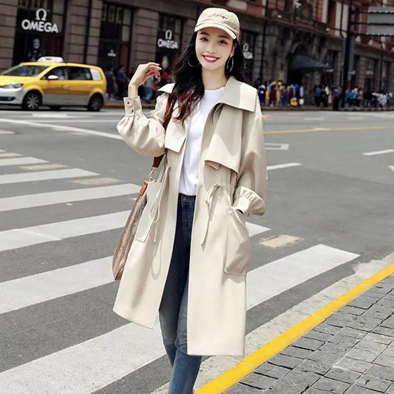 

Lining the spring and autumn new jacket Korean fashion thin British style coat waist was thinner mid-length women's windbreaker