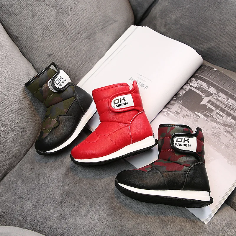 

Winter Kids Boots Infant Cotton Shoes Baby Girls Boys Snow Boots Warm Plush Child Boots Camouflage Color Waterproof Non-slip