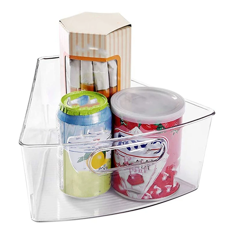 

Kitchen Cabinet Plastic Lazy Storage Organizer Bins with Front Handle - Medium 3 Pack - Clear