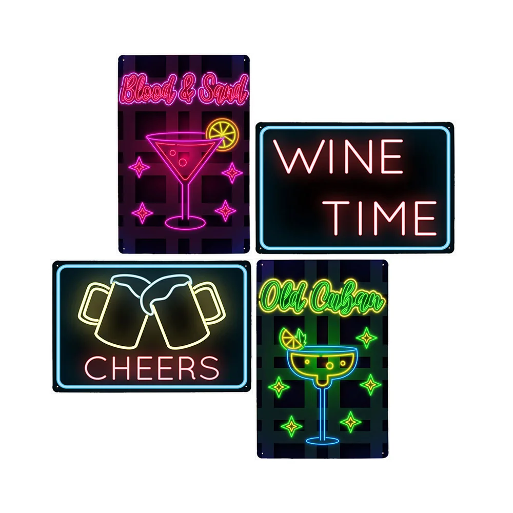 

Club Bar Neon Signs Decorative Plaques Beer Drink Cafe Beverage Shop Man Cave Wall Bedroom Tin Painting Decor Plates20x30cm