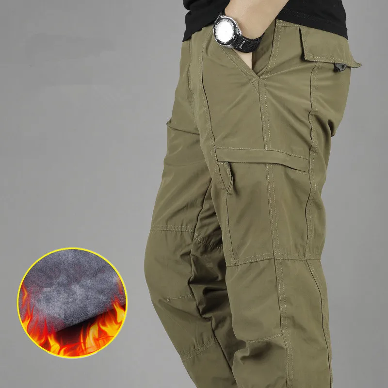 Army yellow Мужские Водонепроницаемые Брюки карго двухслойные зимние Утепленные флисовые брюки Карго повседневные военные тактические мешковатые теплые брюки штаны - Цвет: Army yellow