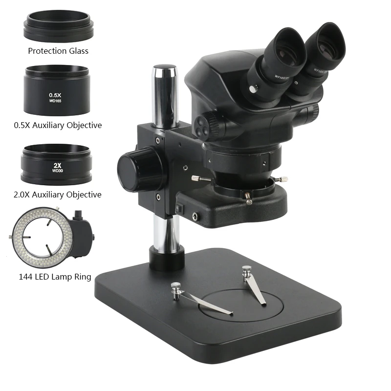 

Бинокулярный стереомикроскоп с непрерывным увеличением 7X-50X, модель WF10X/22 мм, светодиодная подсветка 144, промышленный микроскоп для пайки пе...
