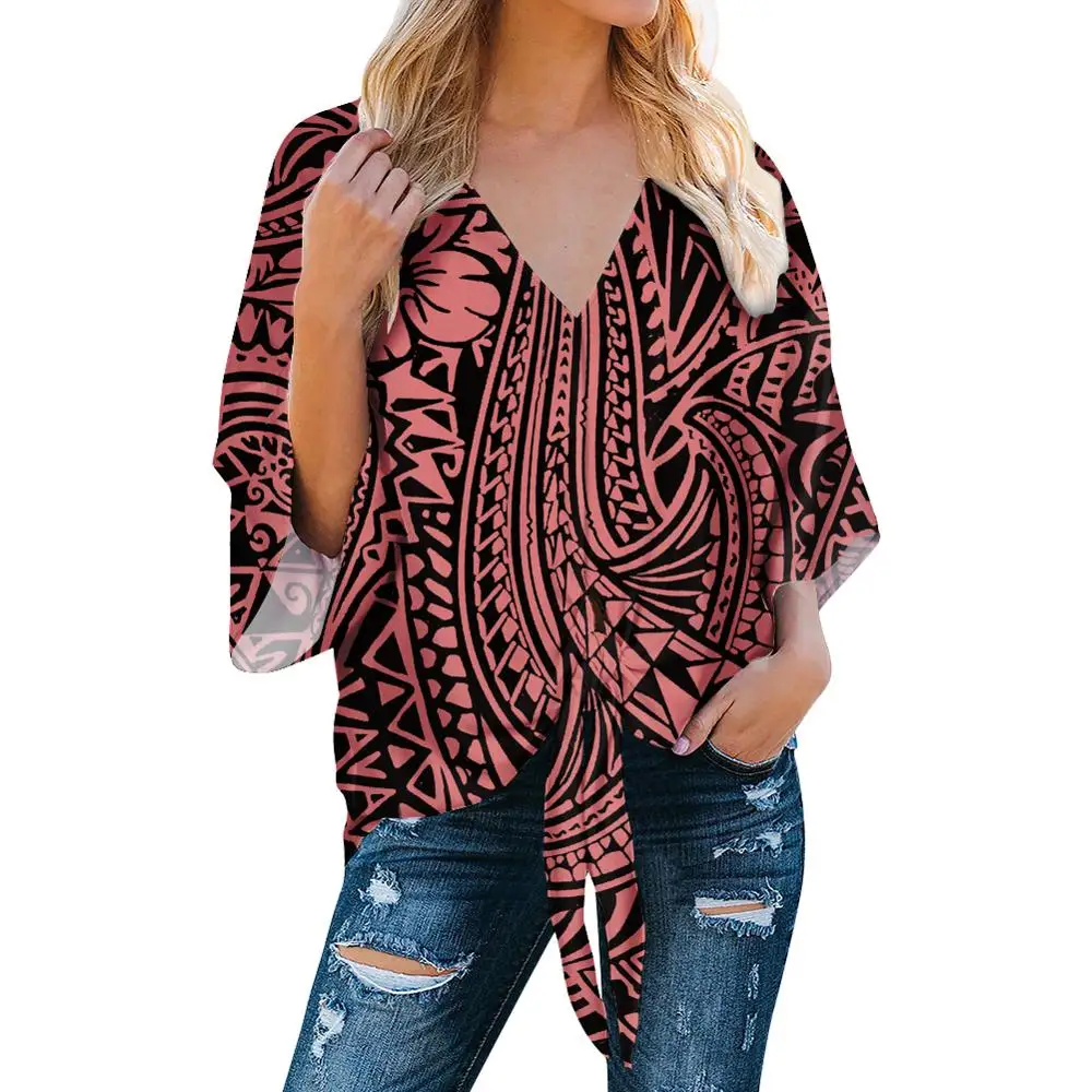 POD Polynesian Traditional Tribal style Chiffon Tops Woman Blouses Fashion Printed Chiffon Shirt Custom Women Chiffon Blouse
