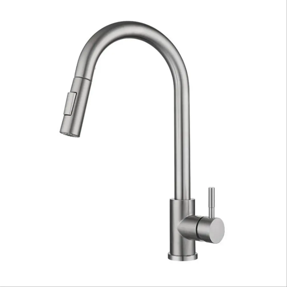

360 Degree Single Handle Pull Down Kitchen Faucet In Brushed Brass Finish 304 Stainless Steel Pull Faucet