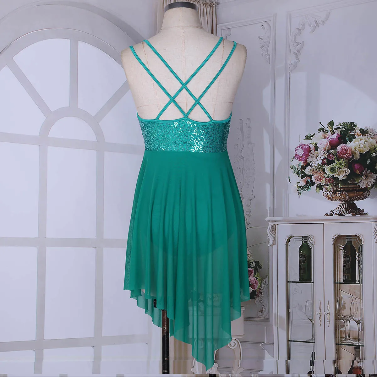 Для женщин балетки гимнастическое платье без рукавов и с круглым вырезом