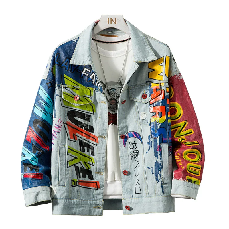 

Мужская джинсовая куртка MORUANCLE, рваная джинсовая куртка с принтом в стиле хип-хоп, верхняя одежда с дырками