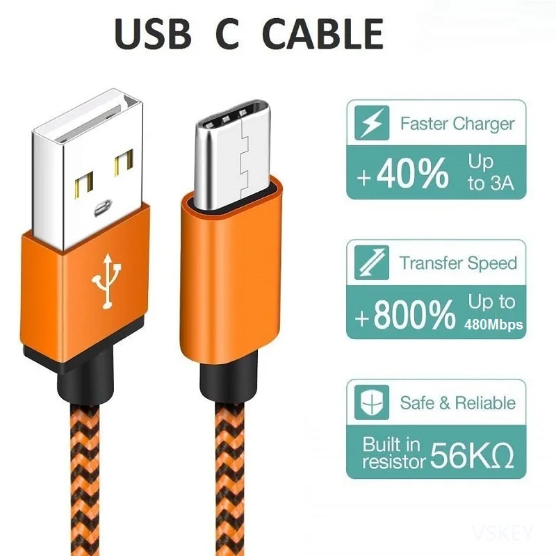 VSKEY 2 шт. USB Type C кабель для Samsung Galaxy S21 S20 S8 S9 S10 Plus Note 20 10 9 Порт Быстрая зарядка
