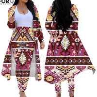 forudesigns women springautumn fashion coat ladies high waist aztec colorful pattern suit 2 pieces suit skinny casual clothing