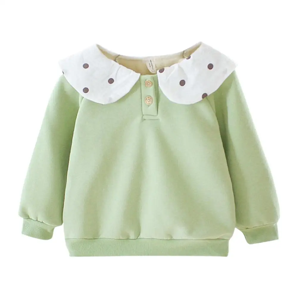 New Fashion Baby Girls Sweatshirt Wear-resistant Fleece Warm Baby Girls Long Sleeve Lotus Collar Dot Winter Lovely Sweatshirt
