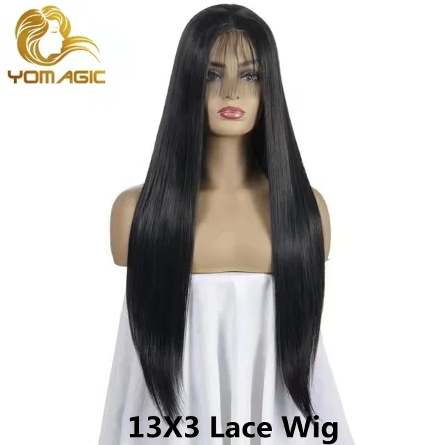 Парики Yomagic из синтетических волос черного цвета, парики с детскими волосами прямые, без клея, с предварительно выщипанными вставками для женщин