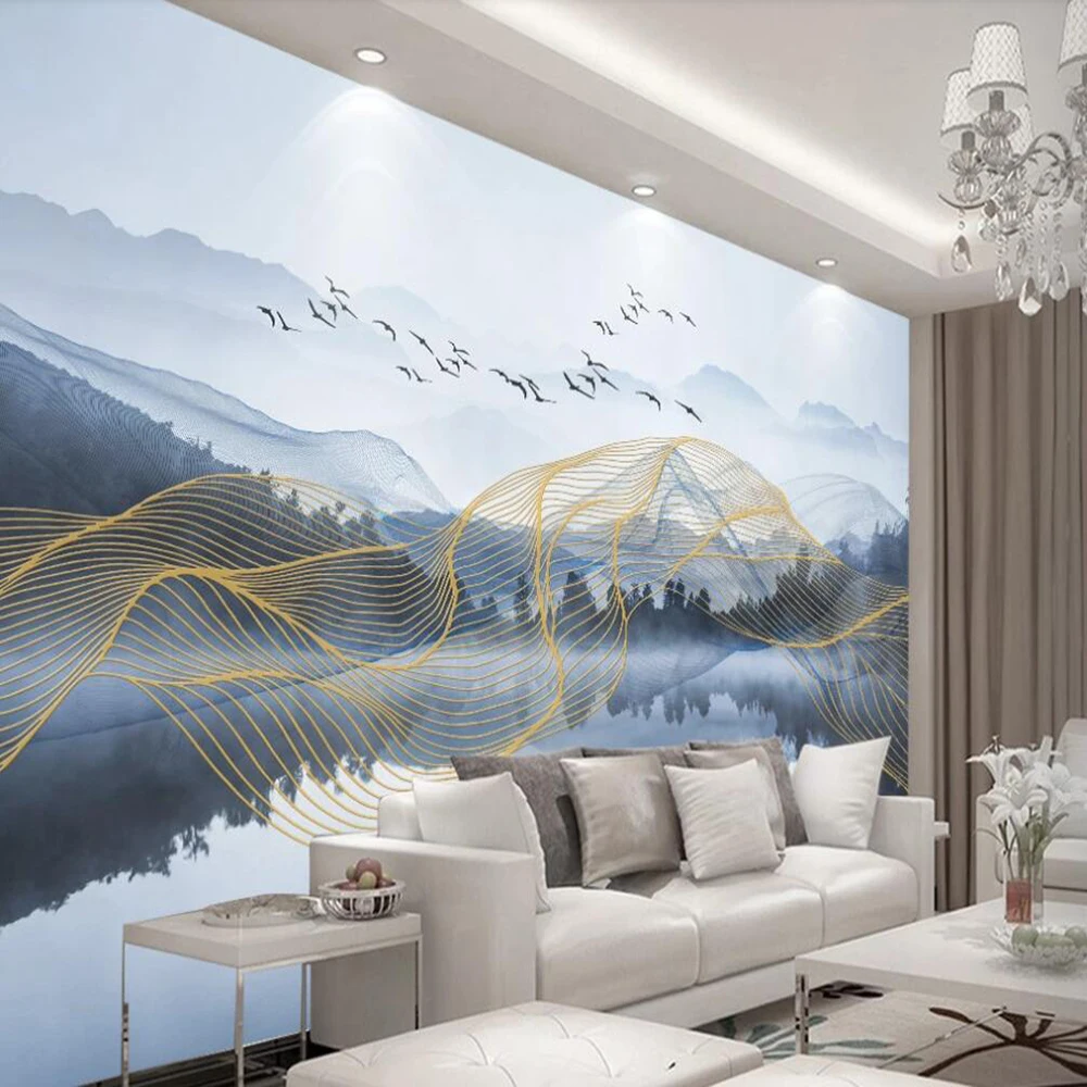 

Milofi пользовательские 3D обои росписи портрет золотые линии художественное зачатие пейзаж отражение фон украшение стены краска