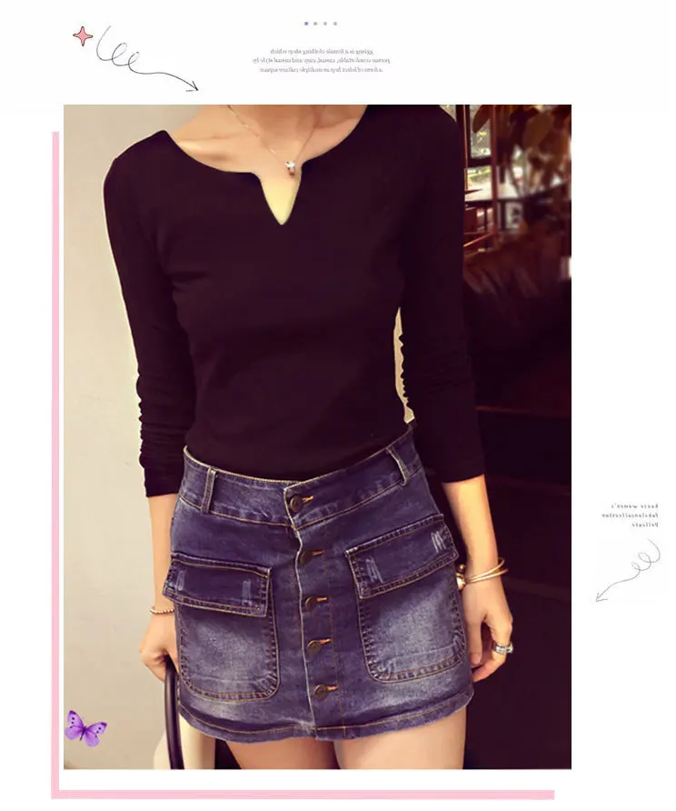 2019 весна осень женская футболка с длинным рукавом Тонкая черный белый хаки v