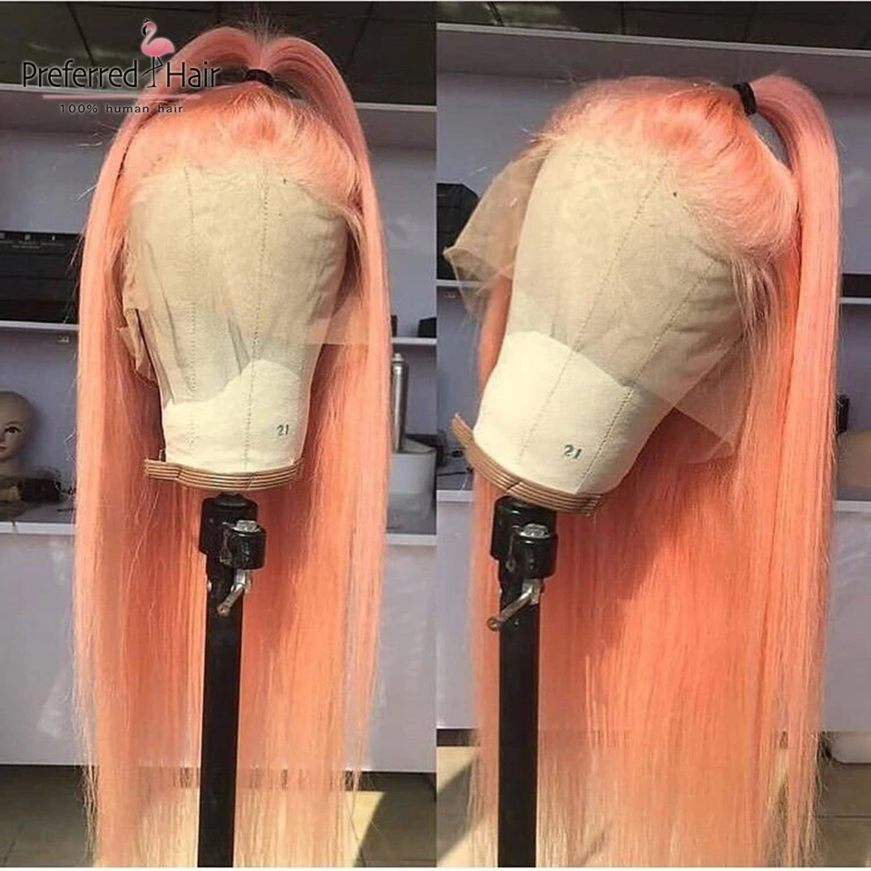 Orange Pink Предпочтительный Омбре парик на кружеве с детскими волосами предварительно выщипанные бразильские Remy прямые розовые кружевные передние человеческие волосы парики для черных женщин - Цвет: Orange Pink