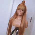Шелковистые прямые карамель Реми малазийские человеческие волосы 180 плотность 360 кружевные передние парики с челкой полностью кружевные парики с бахромой для черных женщин