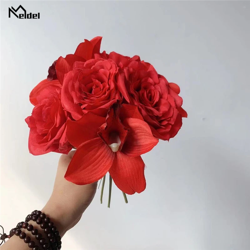 Meldel Artificial Flower Bouquet Silk Rose Orchid Fake Girl Purple Pink DIY Home Party Decoration Wedding Supply | Дом и сад