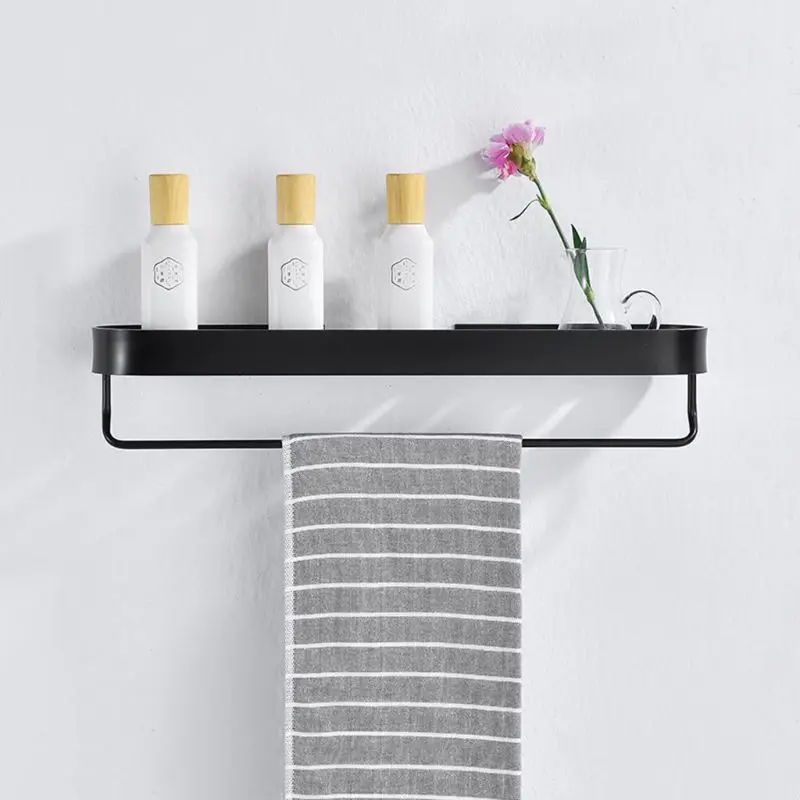 

Bathroom Shelf 30-50cm Kitchen Wall Shelves Shower Basket Storage Rack Towel Bar 649E