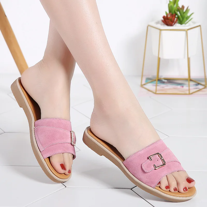 Дизайнерские Модные уличные кожаные Нескользящие сандалии на плоской подошве