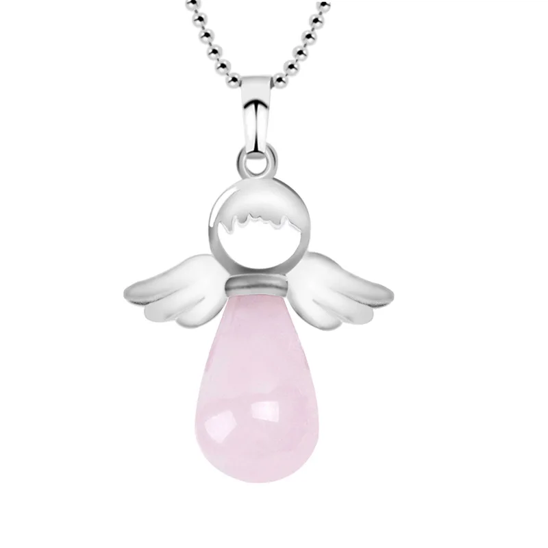 Подвеска в форме крыла ангела из натурального розового камня женская цепочка на