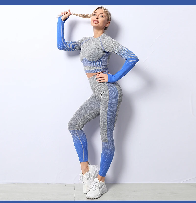 

Женский спортивный костюм из 2 предметов, бесшовный комплект для йоги, тренировочный комплект для спортзала, бесшовные леггинсы с пуш-ап, ко...