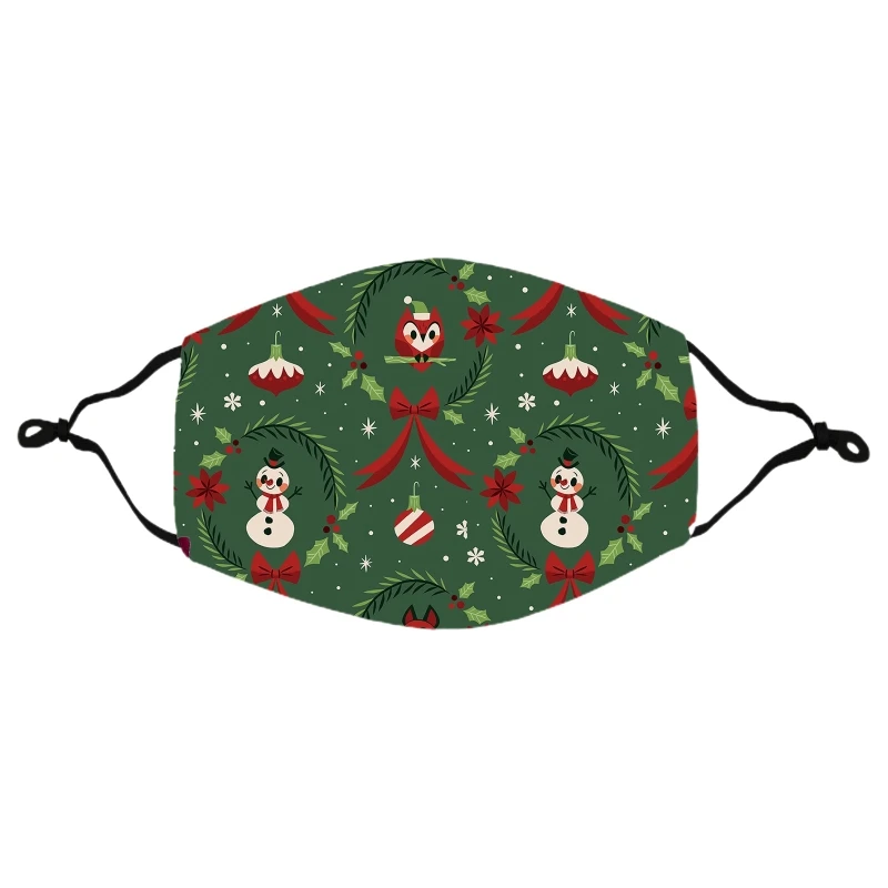 

10Pcs Adult Christmas Cartoon Rabbit Washable Face Mask with Insertable Filter Pocket Dustproof Holiday Mouth Muffle