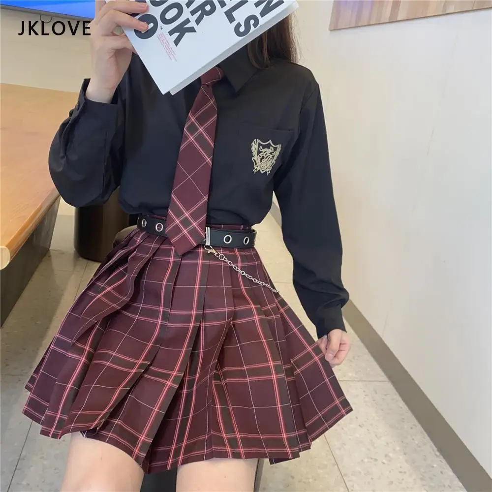 

Pink 2021 Short Skirt Plaid Skirt A-line High Waist Jk Skirts School Girl Uniform Pink Black Summer Fashion Women Dress Cloths