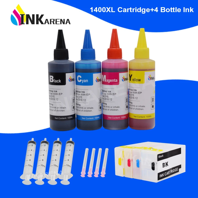 

INKARENA 400ml Bottle Dye Ink + PGI-1400 XL Printer Ink Cartridges For Canon PGI1400 MAXIFY MB2040 MB2140 MB2340 M2740 4 Color