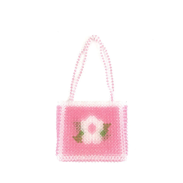 Pink Сумка с бусинами, цветами, бисером, Сумка с желтым жемчугом, Женская косая двойная сумка через плечо, женская сумка ручной работы - Цвет: Pink