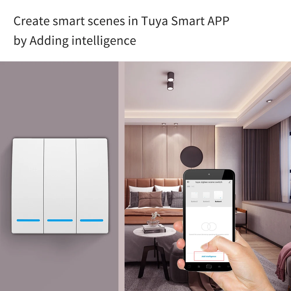 Умный сценический переключатель Tuya ZigBee 1/2/4-канальный беспроводной кнопочный