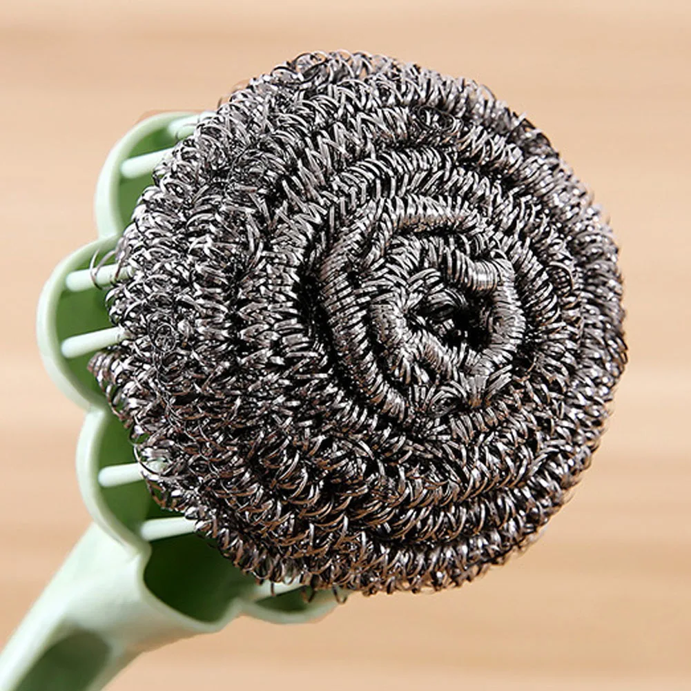 Длинная ручка для дома кухни стальной проволоки шаровой горшок щетка мытья