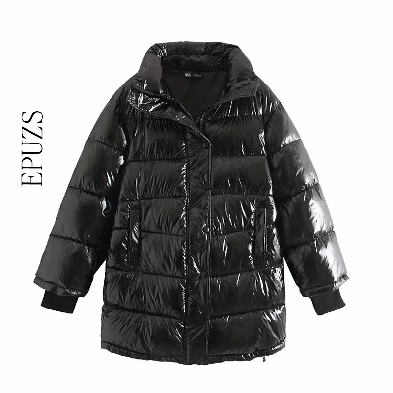 Зимняя куртка женская черная стеганая парка дамское теплое пальто большого