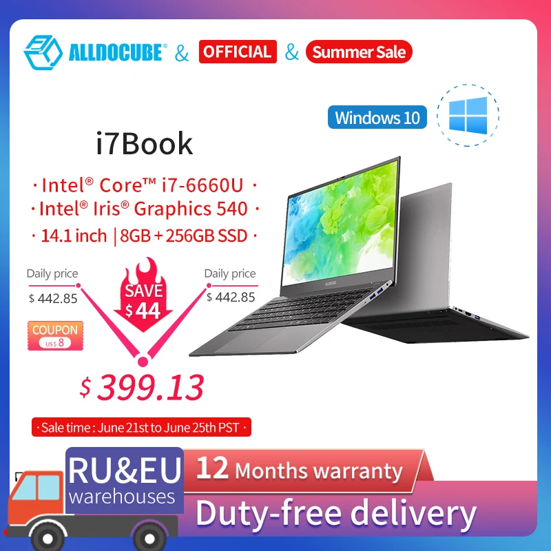 Ноутбуки ALLDOCUBE i7 Book 14 1 дюйма 8 Гб Ram 256 SSD Windows 10 ноутбук Intel®Ядро™I7 6660U процессор 1920 ×