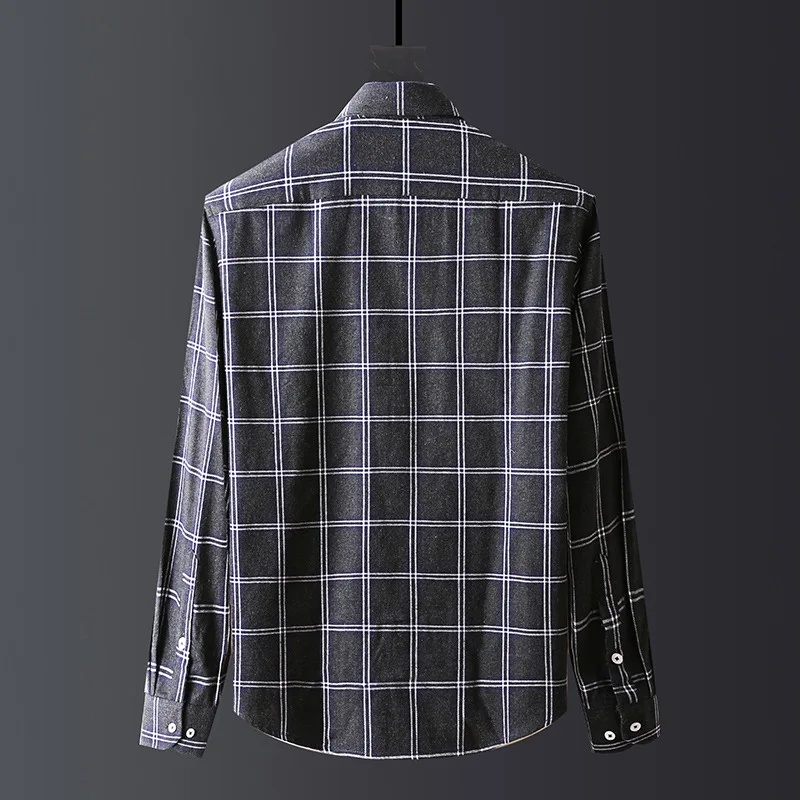 

Autumn new men's fattening plus size fashion casual Plaid printed long sleeve shirt