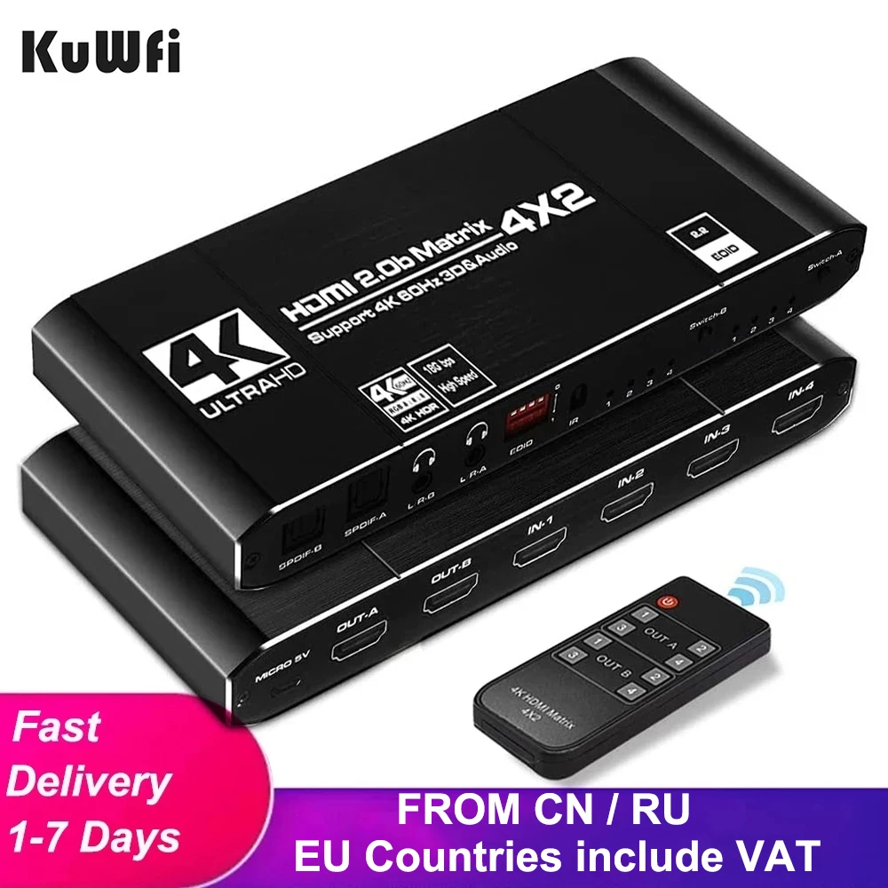 Interruptor de Matriz Hd-mi Matrix Switch Splitter Suporte Hdcp 2.2 ir Controle Remoto Spdif 4k 4k60hz 4×2