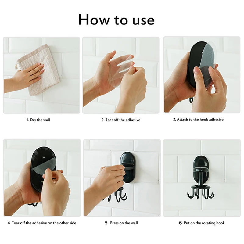 

1PC Storage Hooks Wall Mounted Free Punch Rotating Storage Racks for Bathroom Kitchen Spatulas Spoons Cooking Utensils