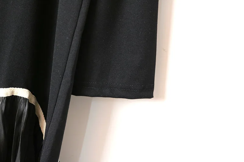 

Pleated Hem Midi Dress Women Fashion New 2020 Spring O Neck Patchwork Elegant Patchwork Small Casual Dress