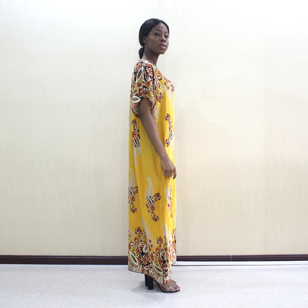 Dashikiage Новое поступление модный дизайн Африканский Дашики Желтый Чистый хлопок Цветочный элегантный повседневный Африканский Дашики женское платье