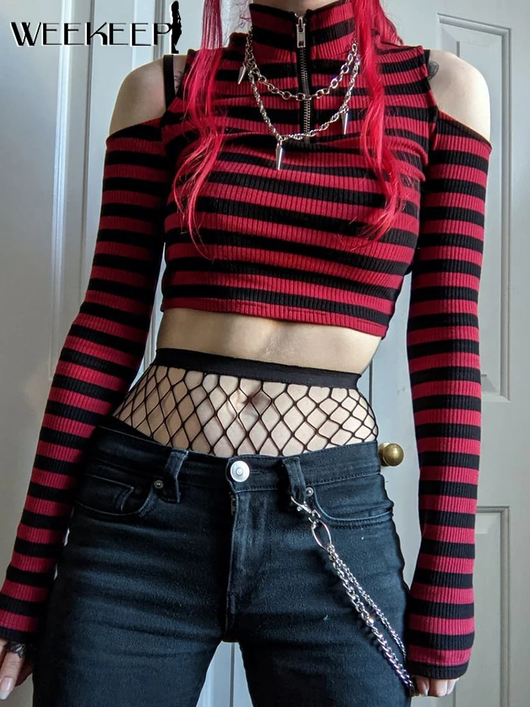 Женская футболка в готическом стиле Weekeep осенняя Повседневная Уличная одежда