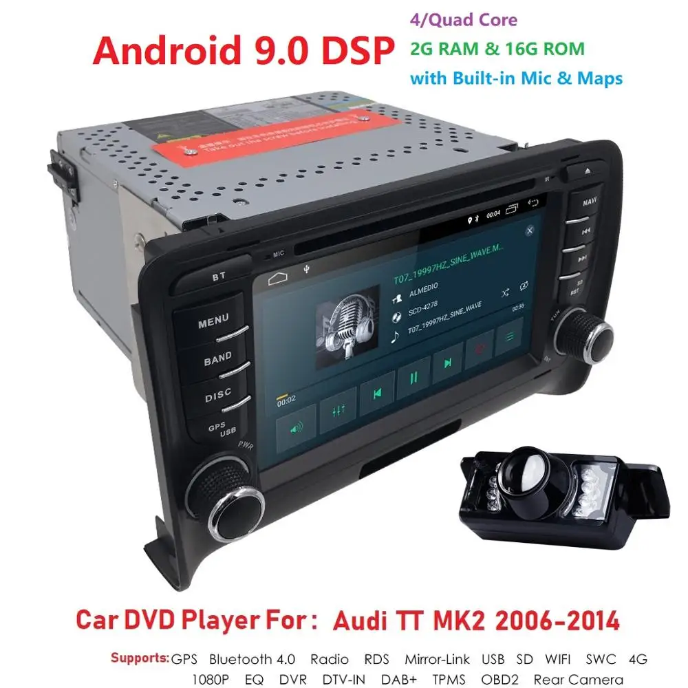 Android 9,0 4-х ядерный Автомобиль Радио Стерео DVD плеер gps навигации для AUDI TT MK2 DAB OBD2 Bluetooth головное устройство+ задняя Камера+ карта