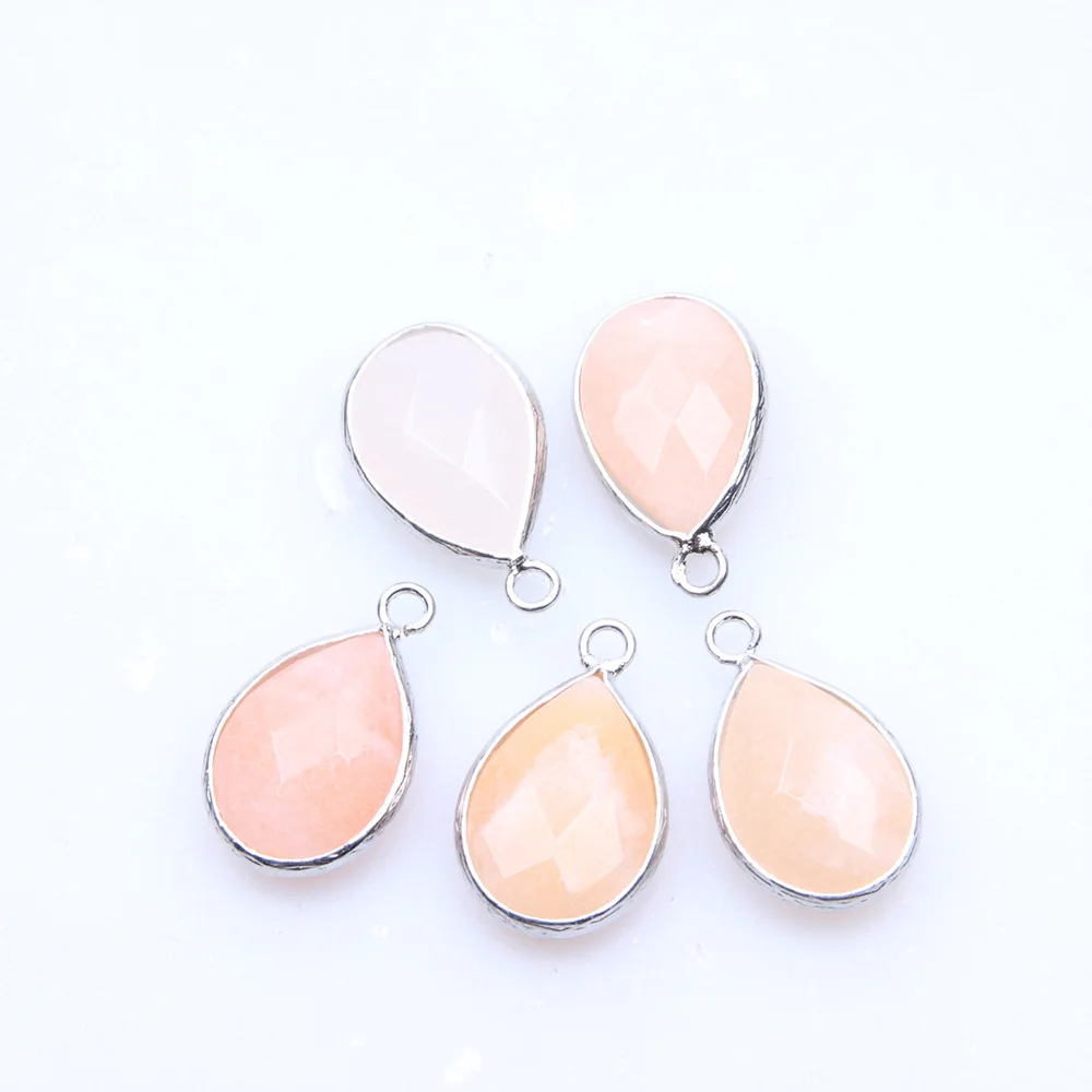 Модные подвески из натурального камня популярные окантовки розовый