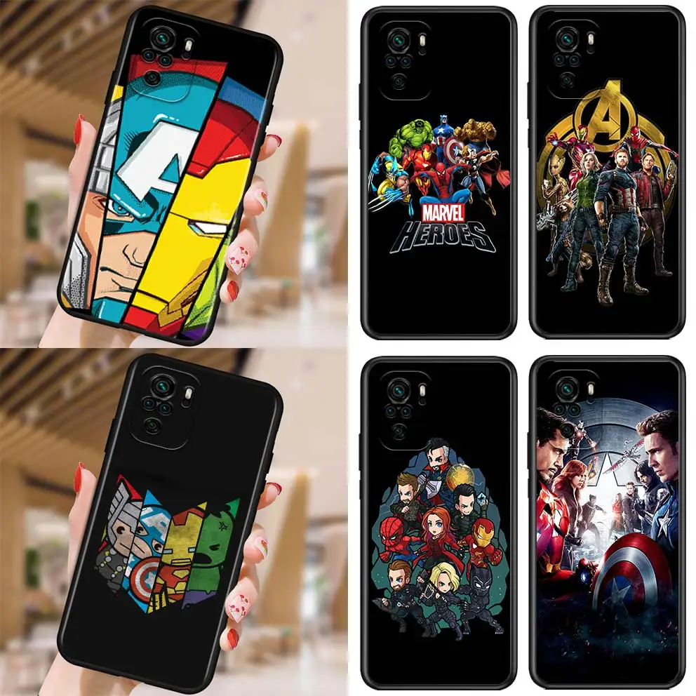 

Marvel Avengers Super Hero for Xiaomi Redmi Note 10 10S 9 9T 9S 9Pro Max 8T 8Pro 8 7 6 5 Pro 4X Silicone Soft Black Phone Case