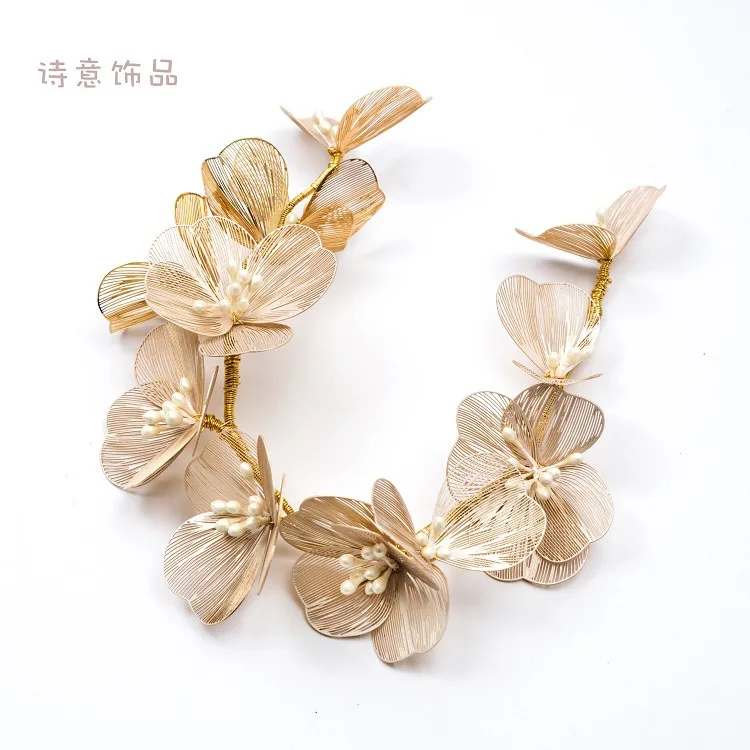 

New Beautiful Metal Flower Tiara Women Headband Handmade Hair Ornament Headband Wedding Bride Hair Accessories Jewelry